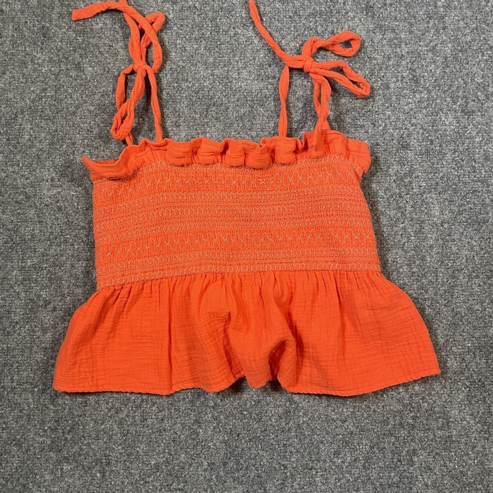 Free People Smock It To Me Peplum Crop‎ Top Size Small Orange Contrast Stitching